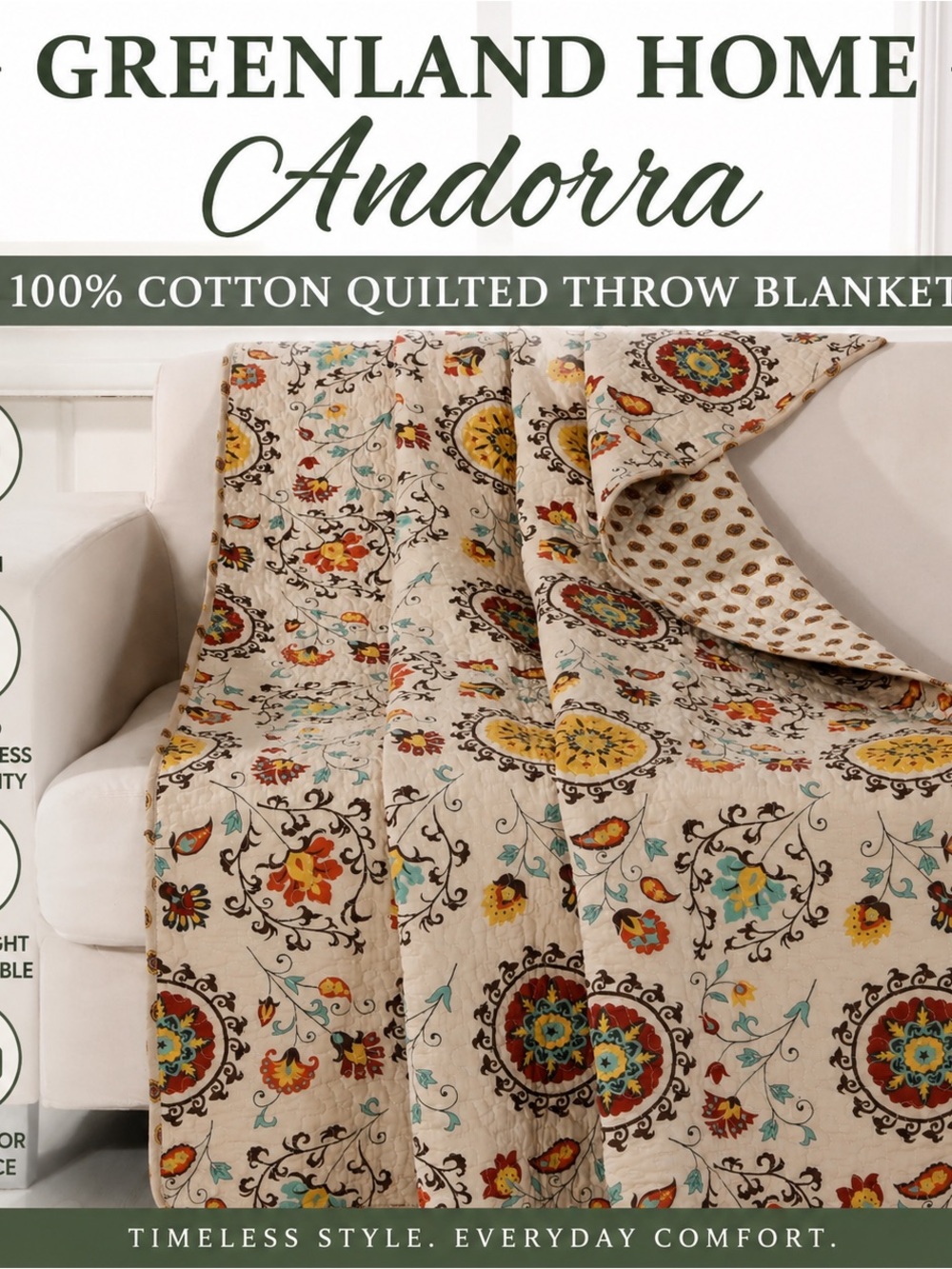 Greenland Home Andorra Quilted Throw Blanket 50x60 Boho Cotton NWT - Picture 2 of 9